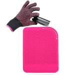Heat Resistant Glove with Heat Resistant Mat for Curling Iron, Hair Straightener, Flat Irons, Silicone Bump Glove, 9 x 6.5 Food Grade Silicone Mat, Pink