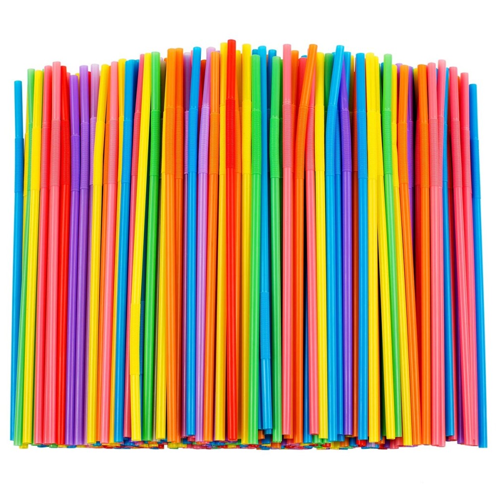 Zmaxqii 300 Pcs Colorful Flexible Plastic Straws, BPA-Free Disposable Bendy Straws, 10.2 Long and 0.23\'\' Diameter
