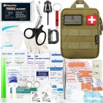 FalconTac 200 Pieces First Aid Kit IFAK Survival Kit Molle System Compatible Pouch, Emergency Kit Gift for Men, Dad, Husband, for Outdoor, Camping, Hunting, Hiking, Home, Earthquake, Disasters Tan