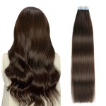 SUYYA Tape in Hair Extensions Human Hair Brown 100% Real Human Hair 12 inches 20pcs 40g/pack Straight Seamless Skin Weft Tape in Hair Extensions(12 inches 2 Darkest Brown)