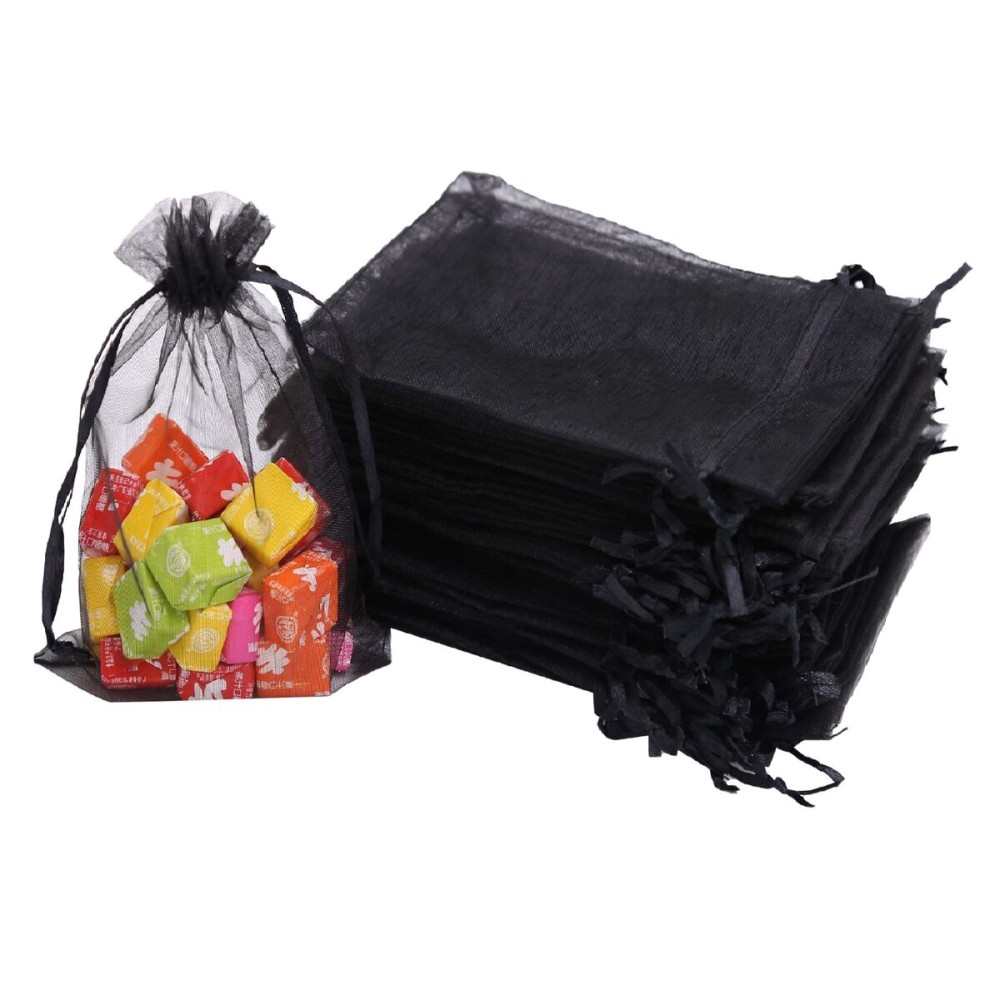 Stratalife Organza Bags 5X7 Drawstring Mesh Bags Small Gift Baggies for Wedding Party Favor Jewelry Storage 100PCS (Black 5x7)