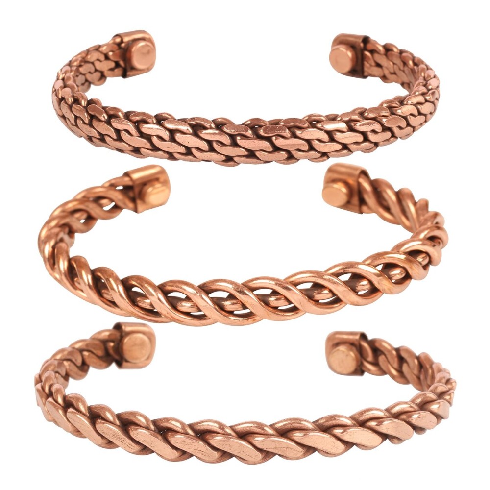Touchstone copper bracelets | gift for men women |adjustable 100% pure solid real magnetic jewelry | handmade bracelet set combo | rope braided tibetan bangles. Set of 3 different designs