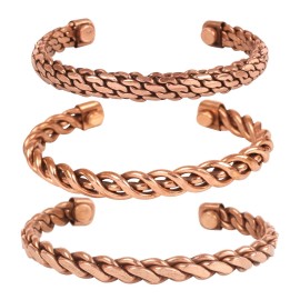 Touchstone copper bracelets | gift for men women |adjustable 100% pure solid real magnetic jewelry | handmade bracelet set combo | rope braided tibetan bangles. Set of 3 different designs