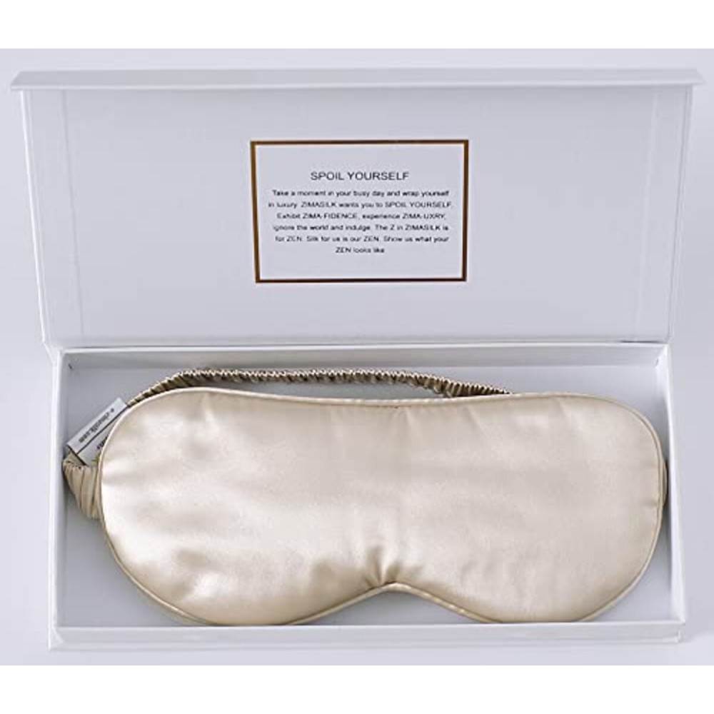ZIMASILK Adjustable 100% 22 Momme Mulberry Silk Sleep Mask for Sleeping, Filled with Premium Mulberry Silk, Softest & Breathable Eye Sleeping Mask (Beige)
