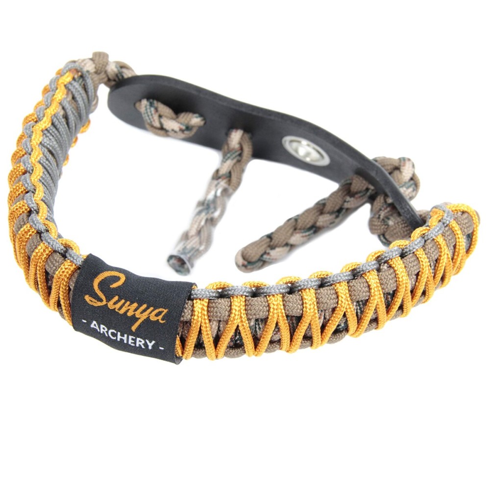 SUNYA Archery Bow Wrist Sling, 550 Paracord Strap Comfortable on Hand.100% Full Grain Leather Yoke, Multiple Camo Colors.Fit Compound Bow Stabilizer & Recurve. (Chaos Land 19)
