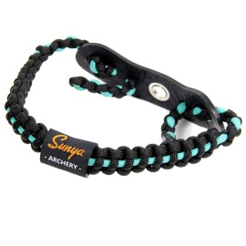 SUNYA Bow Wrist Sling, Full Grain Leather Yoke On Bow Stabilizer, 550 Paracord Handmade, Metal Grommet Fit for Archery Compound Bows, (Tiffany Green with Black 17)