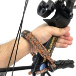 SUNYA Bow Wrist Sling, Full Grain Leather Yoke On Bow Stabilizer, 550 Paracord Handmade, Metal Grommet Fit for Archery Compound Bows (Orange Black Camo 14-219)