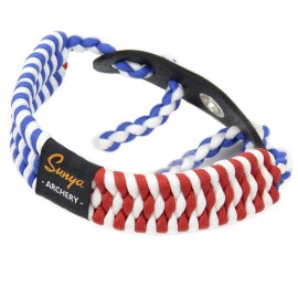 SUNYA Archery Bow Wrist Sling, 550 Paracord Strap Comfortable on Hand.100% Full Grain Leather Yoke, Multiple Camo Colors.Fit Compound Bow Stabilizer & Recurve. (US Flag)