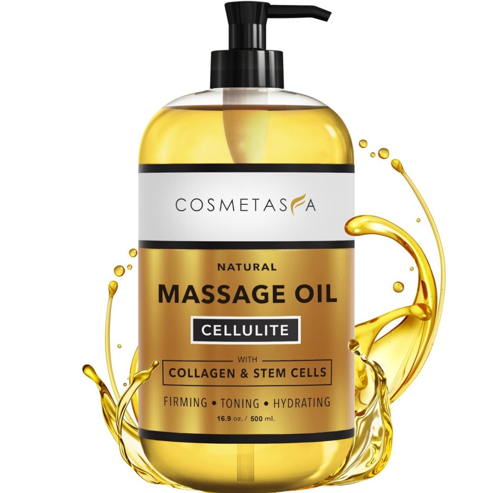 Large Cellulite Massage Oil with Collagen & Stem Cells- 100% Natural Cellulite Oil, Highly Absorbable, Deeply Penetrates The Skin- Firms, Tones, Tightens & Moisturizes Skin by Cosmetasa (16.9 oz)