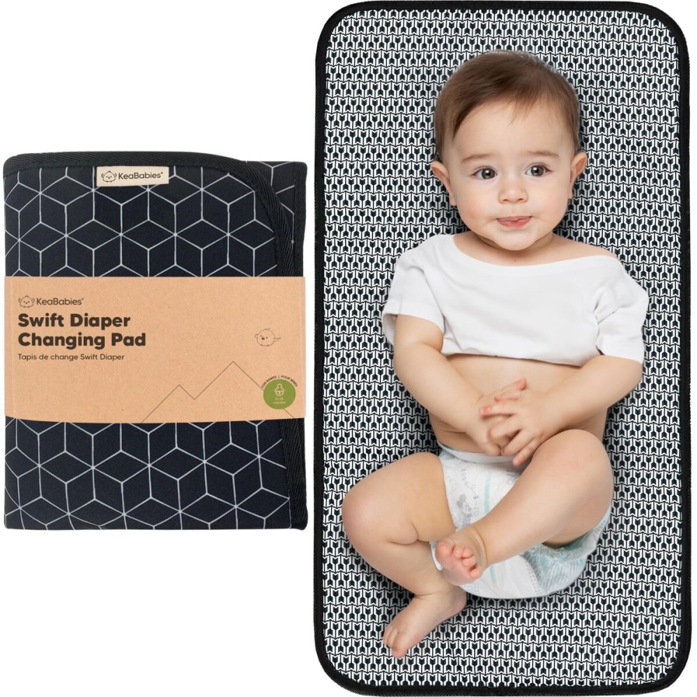 KeaBabies Portable Diaper Changing Pad, Easy Wipe Clean - Foldable Waterproof Baby Changing Mat for Diaper Bag, Compact, Lightweight, 25x13 Newborn, Infant, Baby Changer Travel Essential (Black Geo)