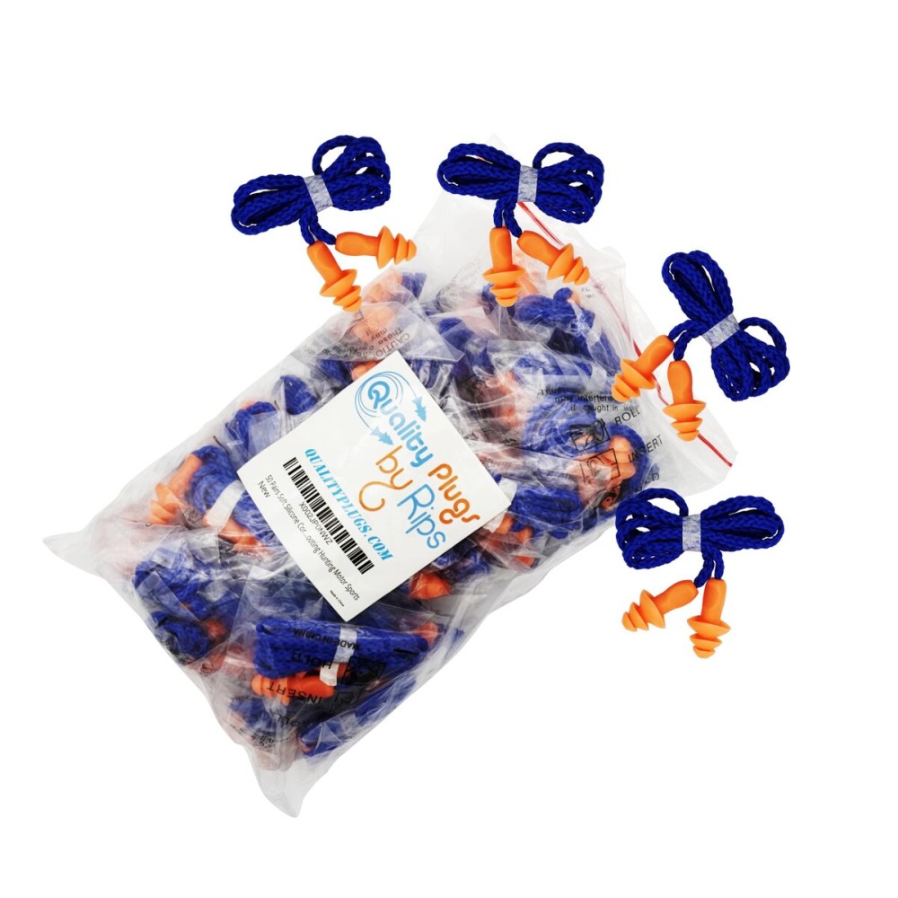 50 Pair Silicone Corded Ear Plugs Reusable - Gun Range Hearing Protection for Shooters Hunters Lawn Mower Sleeping Construction Worker Safety Sports - Bulk Shooting Ear Protection for Men Women Adult