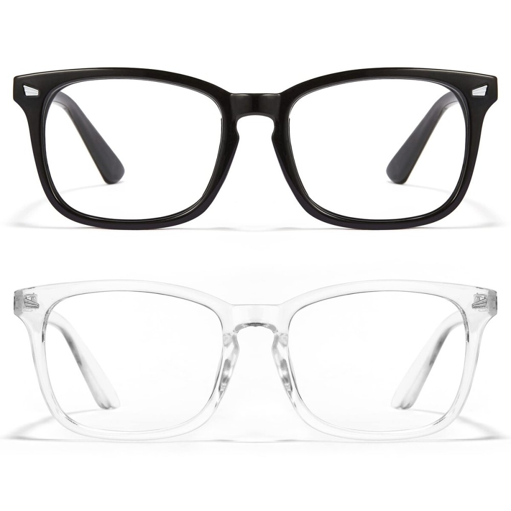 Cyxus Blue Light Blocking Glasses Square Computer Eyewear Clear Lens Eyeglasses Frame (Black & Transparent)