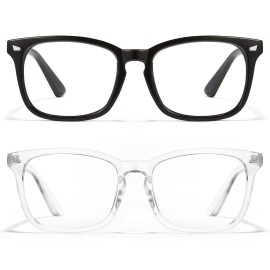 Cyxus Blue Light Blocking Glasses Square Computer Eyewear Clear Lens Eyeglasses Frame (Black & Transparent)