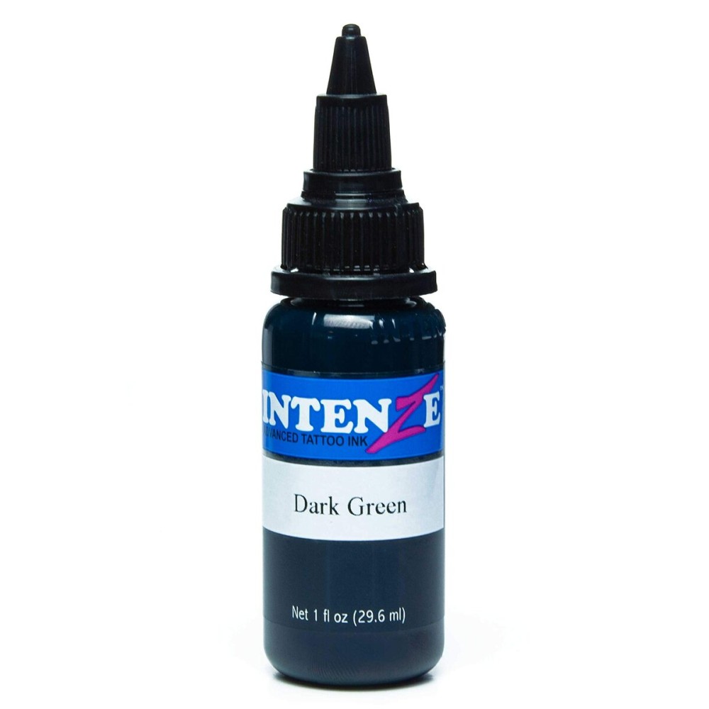 Intenze Dark Green Tattoo Ink 1oz with Excellent Long-Lasting Opacity, Made in USA, Exceptional Skin Coverage, Sterilized and Direct from The Manufacturer