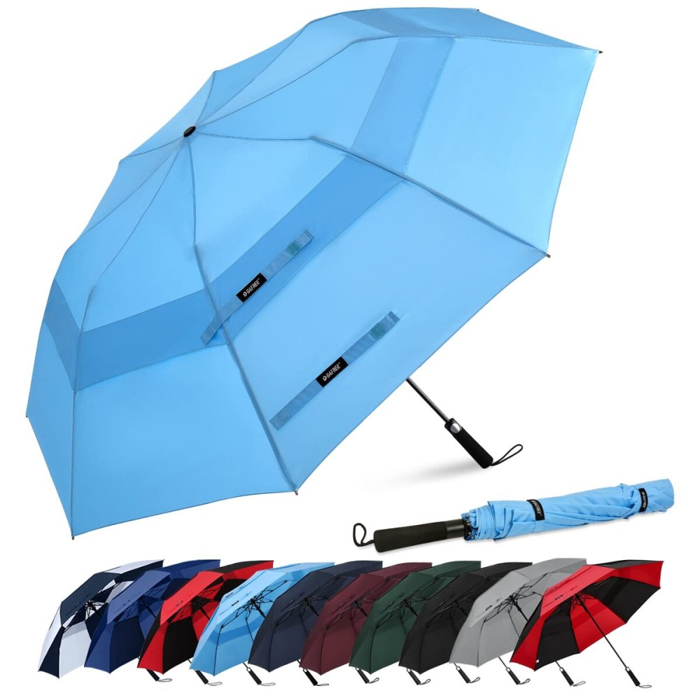 G4Free 62inch Portable Golf Umbrella Automatic Open Large Oversize Vented Double Canopy Windproof Waterproof Sport Umbrellas(Sky Blue)