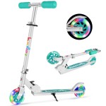 BELEEV V1 Scooters for Kids, 2 Wheel Folding Kick Scooter for Girls Boys, 3 Adjustable Height, Light Up Wheels, Lightweight Push Scooter with Kickstand for Children Ages 3-12 (Aqua)