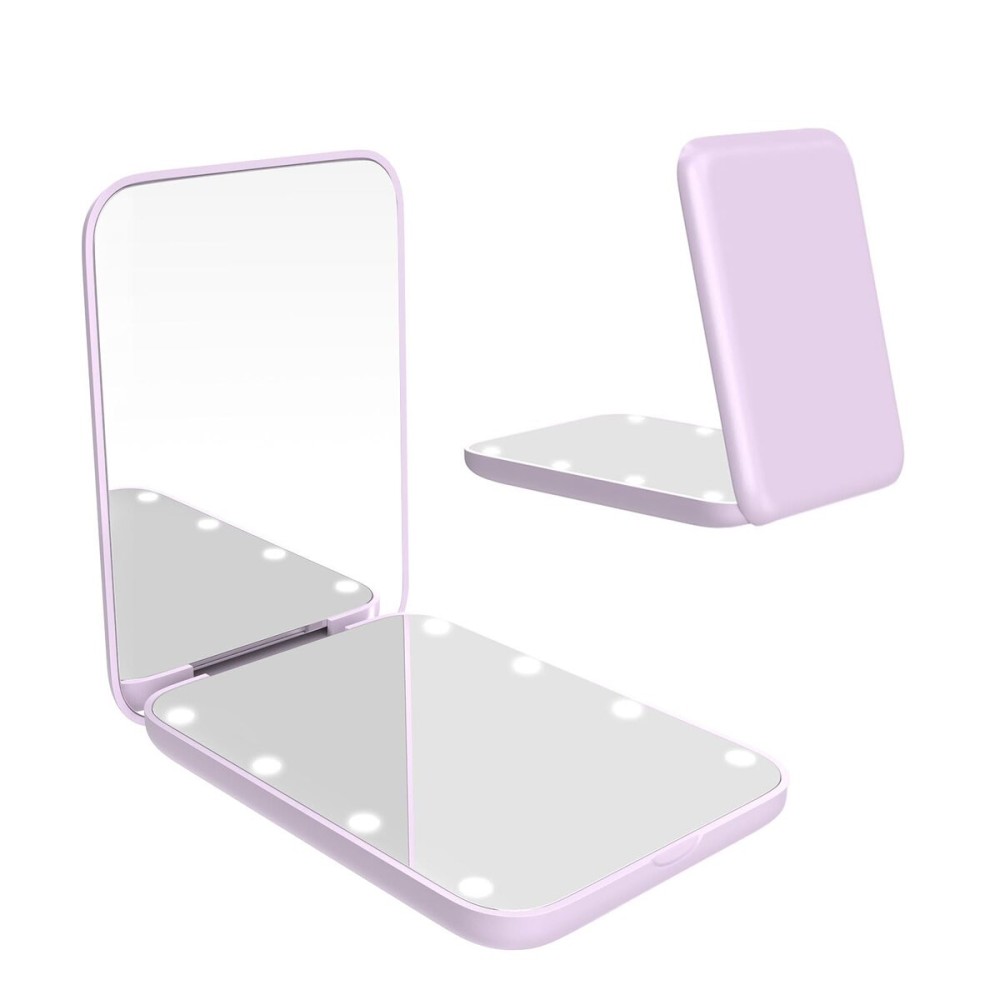 WOBSION Small Mirror with Lights,LED Compact Makeup Mirror,1x/3x Mini Travel Mirror with Magnification,Portable for Purse,Pocket,Gifts for Girls,Purple