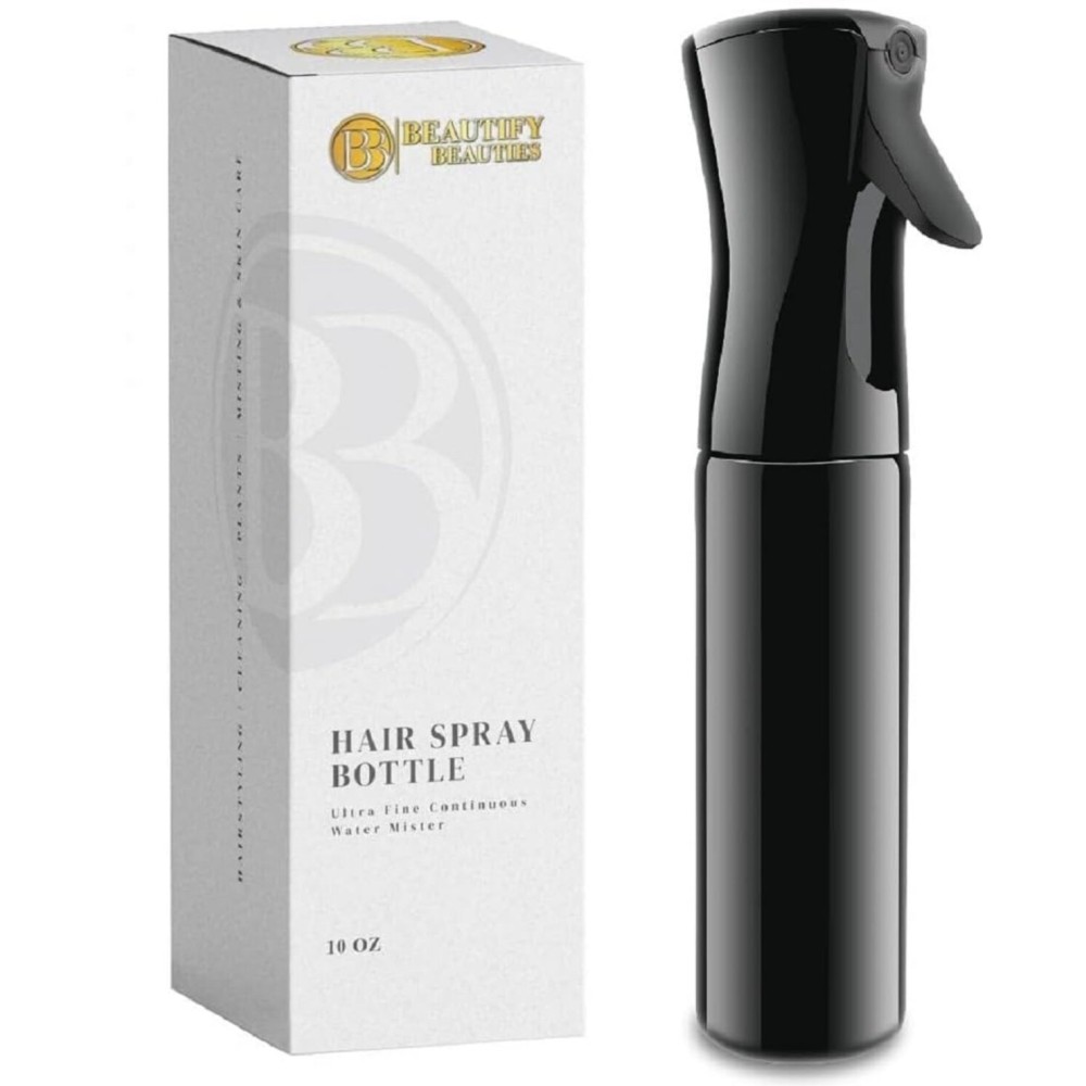 BeautifyBeauties Hair Spray Bottle - Ultra Fine Continuous Water Mister for Hairstyling, Cleaning, Plants, Misting & Skin Care (Black, 10.1 Ounces)