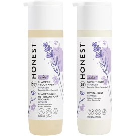 The Honest Company Silicone-Free Conditioner & 2-in-1 Cleansing Shampoo Body Wash Duo Gentle for Baby Naturally Derived Lavender Calm 20 fl oz