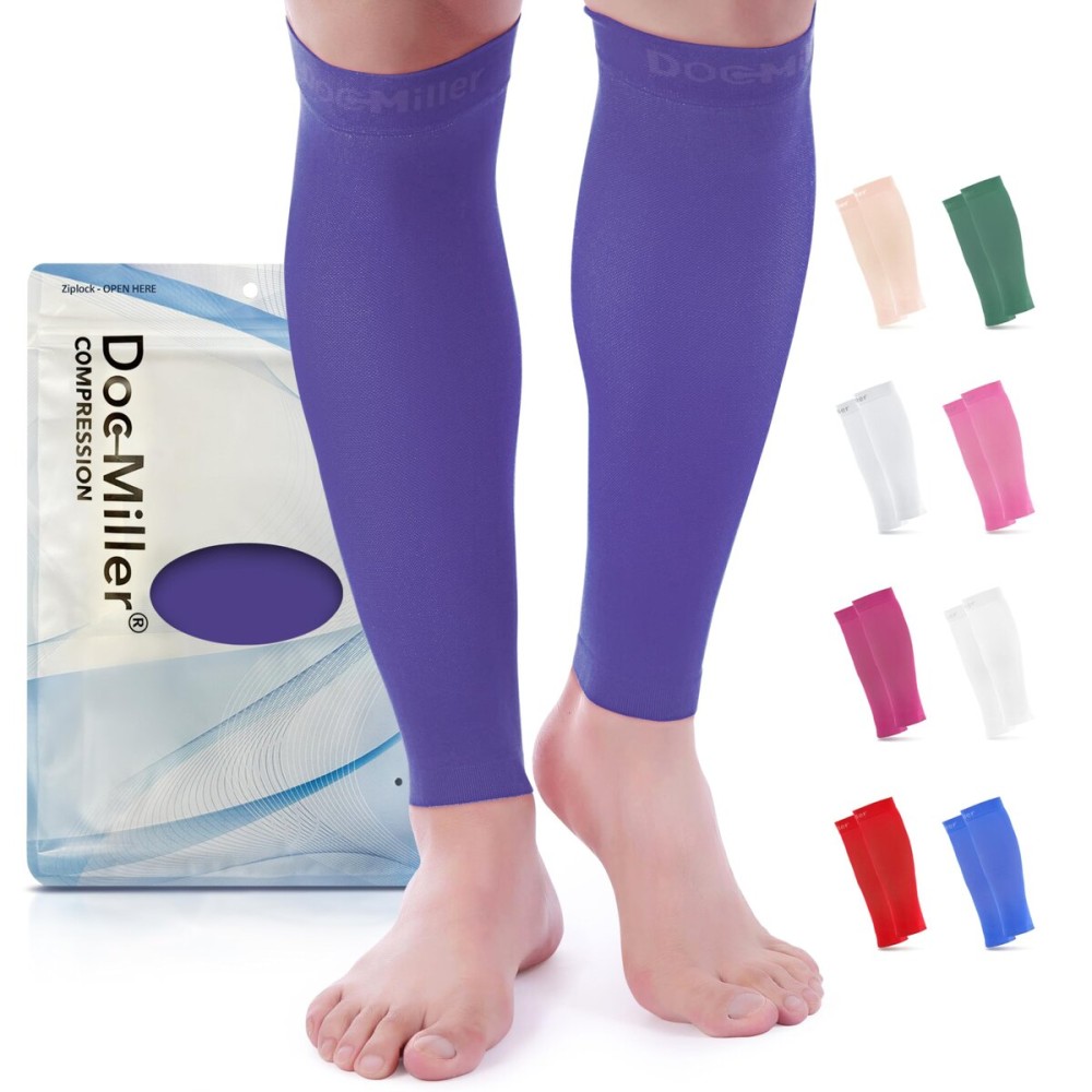 Doc Miller Compression Calf Sleeve for Men & Women - 15-20mmHg Graduated Support, Shin Splint Relief, Running & Sports Recovery, Knee High Calf Sleeves, 1 Pair