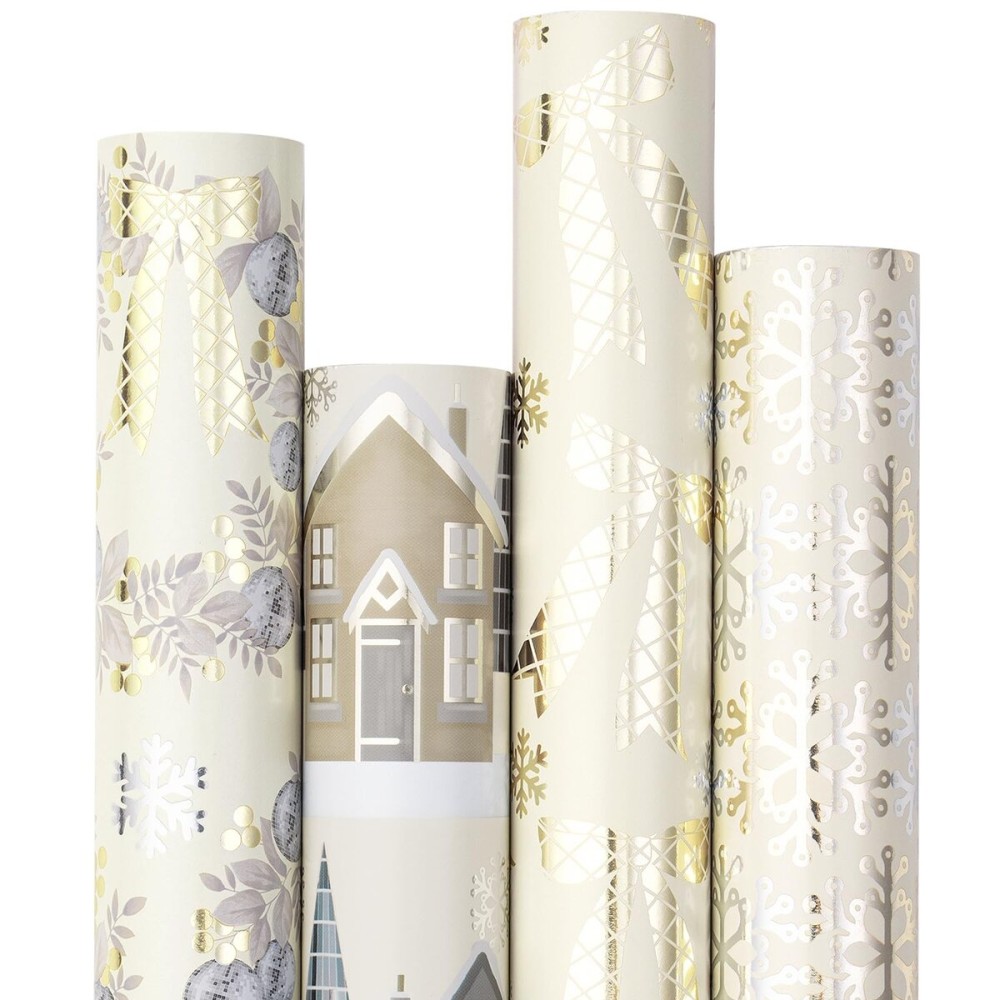 RUSPEPA Christmas Wrapping Paper - Classic Black and White Style Designs - 4 Rolls - 30 inches x 10 feet per Roll