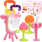 Medical-Grade Teething Toys for Babies 0-6 6-12 12-18 Months - with 4  Adorable Baby Teethers & 2  Baby Fruit Feeders - Soft Textures for Infant and Toddlers (Pink)