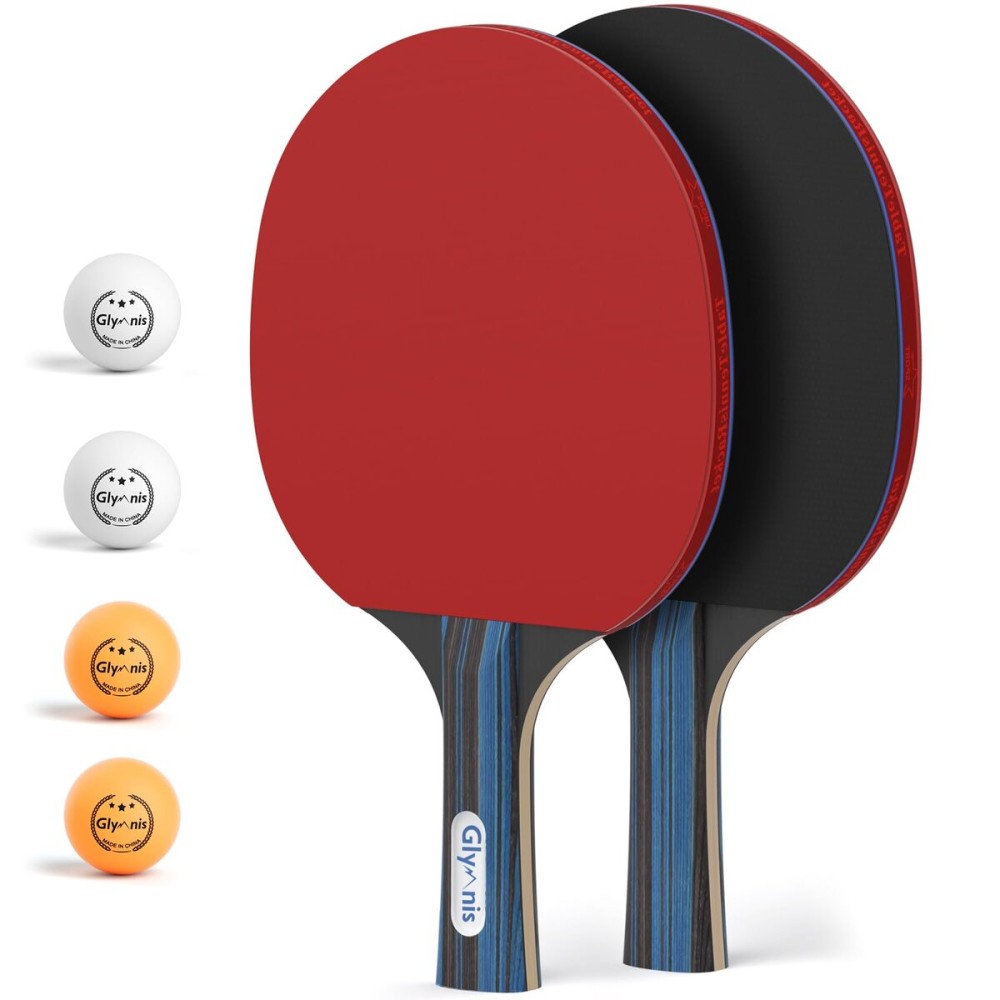 Glymnis Ping Pong Paddle Set Table Tennis Set with Retractable Net, Table Tennis Rackets, Balls and Carry Bag, Ping Pong Game Accessories for Indoor Outdoor