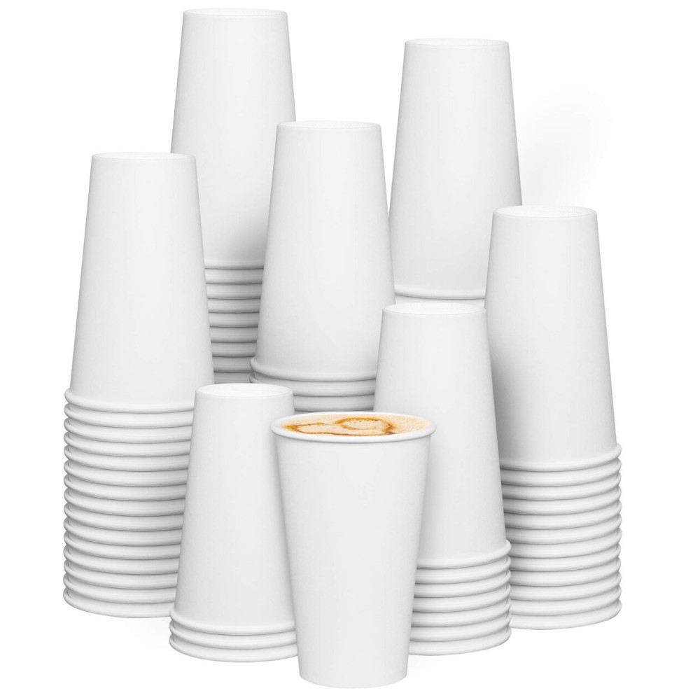 GUSTO [16 oz. - 200 count] Disposable White Paper Cups, Hot Coffee Cups - Eco-Friendly Hot Cups