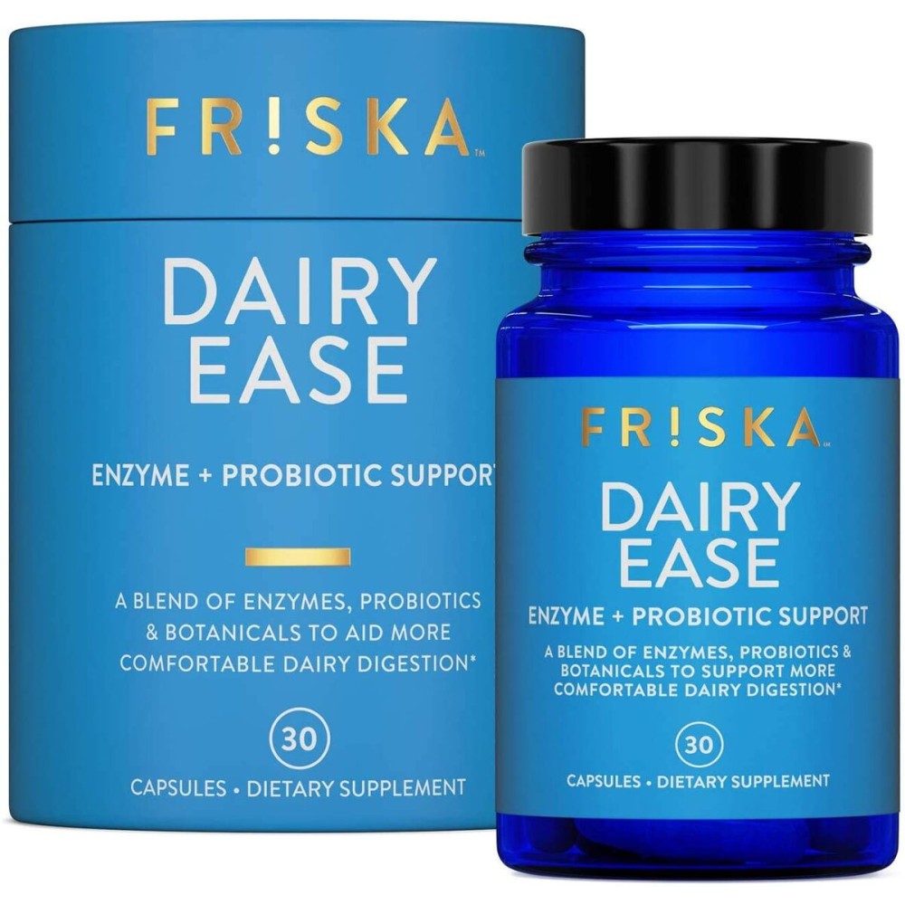 FRISKA Dairy Ease | Digestive Enzymes and Probiotics Supplement | Promotes Better Digestion | Natural Lactose Intolerance Relief & Support | 30 Capsules