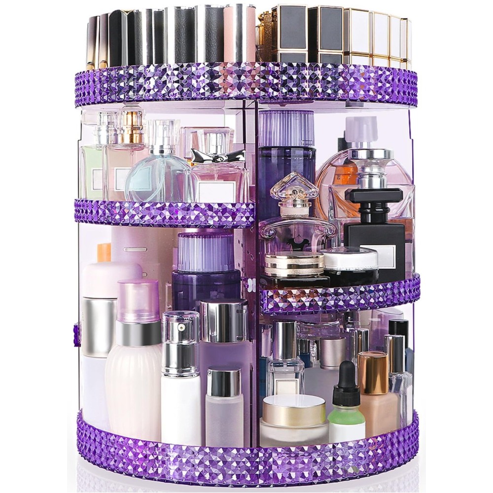HEMTROY 360 Degree Rotating Makeup Organizer, Extra Large Capacity Cosmetics Organizer, Removable 7 Layers Skincare Organizers, Spinning Perfume Organizer, Dresser Organizer Countertop (Purple)
