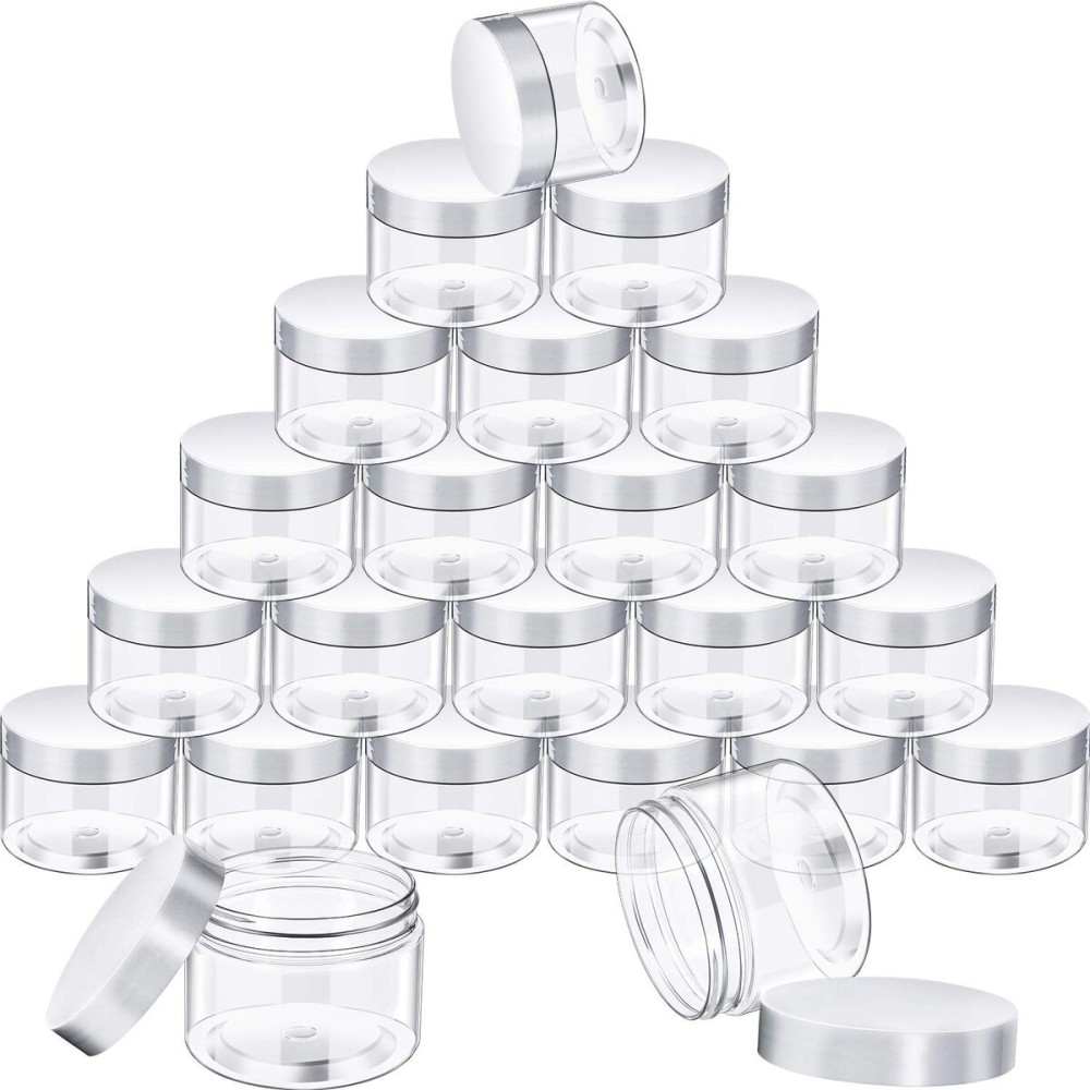 SATINIOR 24 Pieces Empty Clear Plastic Jars with Lids Round Storage Containers Wide-Mouth for Beauty Product Cosmetic Cream Lotion Liquid Butter Craft and Food (White Lid, 6 oz)