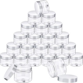 SATINIOR 24 Pieces Empty Clear Plastic Jars with Lids Round Storage Containers Wide-Mouth for Beauty Product Cosmetic Cream Lotion Liquid Butter Craft and Food (White Lid, 6 oz)
