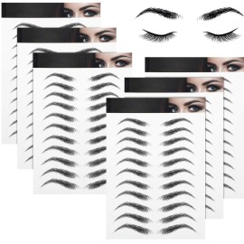 Blulu 6 Sheets 4d Hair-like Waterproof Eyebrow Tattoos Stickers Transfers Temporary Brow Tattoo Peel off Grooming Shaping Sticker in Arch Style, 66 Pairs Black(High Arch Eyebrow)
