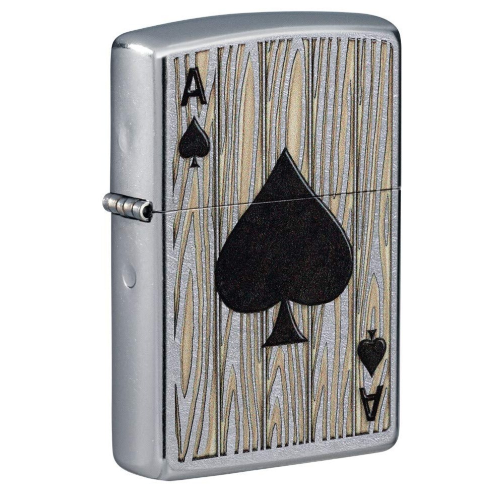 Zippo Ace of Spades Design Street Chrome Pocket Lighter, One Size
