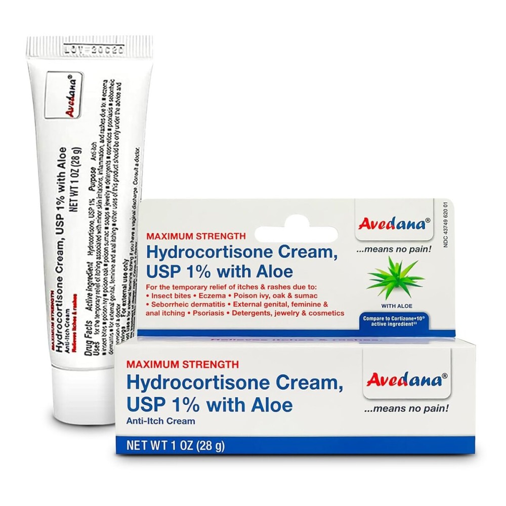 AVEDANA Hydrocortisone Cream - 1 Ounce Eczema Cream with Aloe Vera - Premium Anti Itch Cream Extra Strength - Ideal for Rashes, Itchiness, Insect Bites, Dermatitis, Detergents, Jewelry