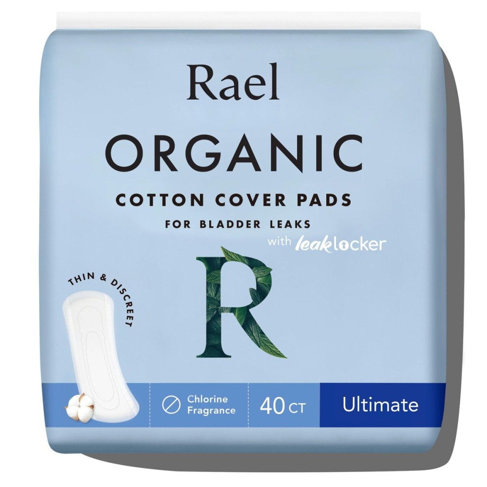 Rael Incontinence Pads for Women, Organic Cotton Cover, Postpartum Essential, Heavy Absorbency, Bladder Control, 4-Layer Core with Leak Guard Technology, Long Length (Ultimate, 40 Count)