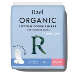 Rael Incontinence Liners for Women, Organic Cotton Cover, Postpartum Essential, Moderate Absorbency, Bladder Control, 4-Layer Core with Leak Guard Technology (Regular, 96 Count)