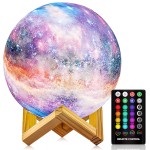 Moon Lamp, Night Light, 16 Colors LED Moon Light 7.0 inch 3D Printing Kids Light Lamp with Stand, Remote&Touch Control, USB Rechargeable, Gift for Kids Friends Parent Birthday Christmas New Year