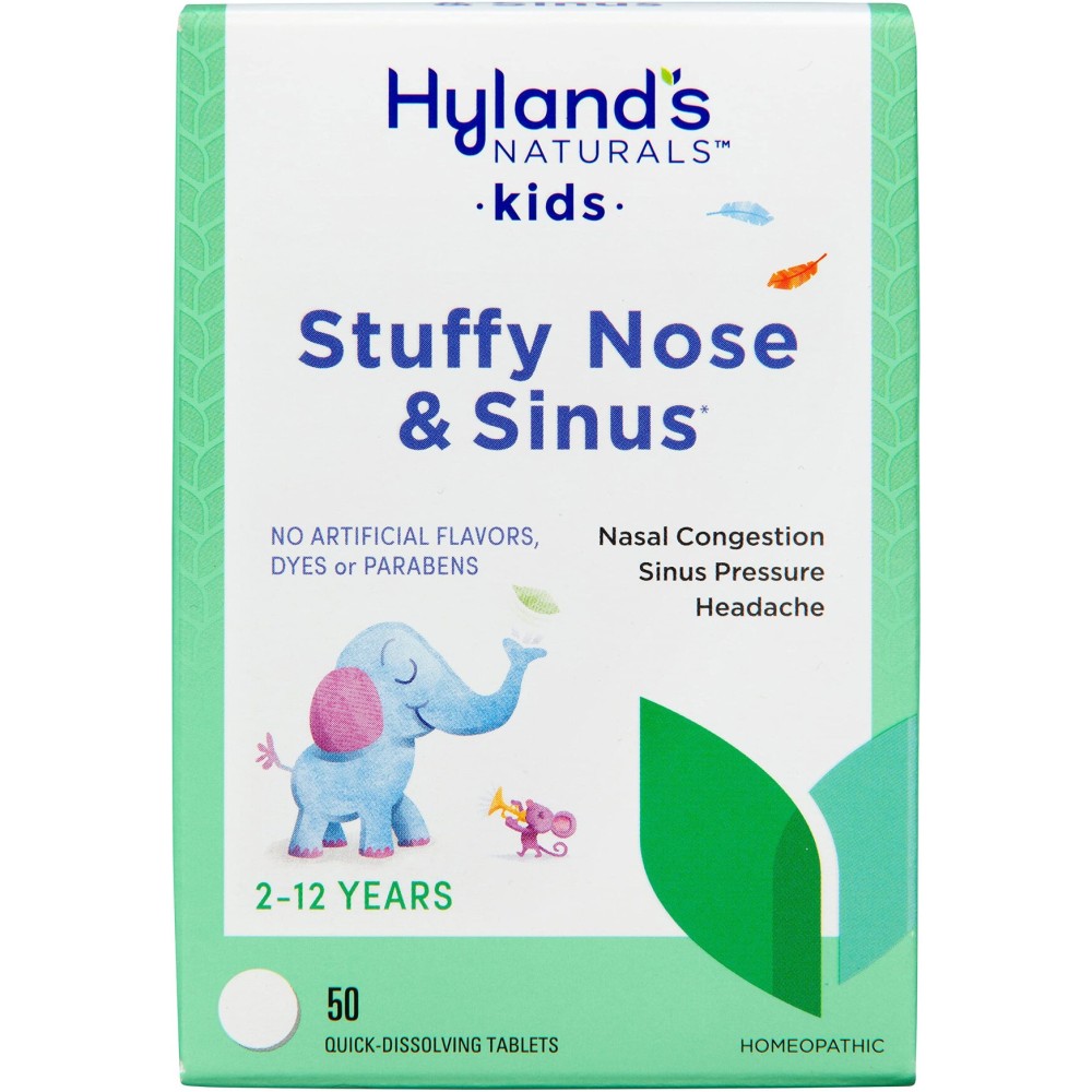 Hyland\'s Kids Stuffy Nose and Sinus Tablets, Cold Medicine for Children Ages 2 and up, Headache Relief and Nasal Decongestant, Quick Dissolving Tablets, 50 Count