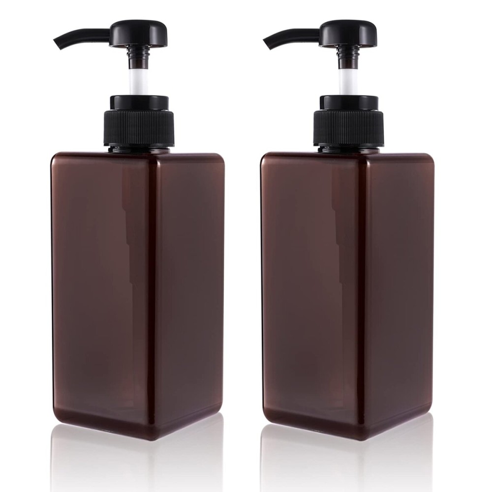 Pump Bottle, Refillable Plastic Empty Lotion Soap Dispenser Liquid Container for Bathroom Shampoo and Body Wash, 22oz/650ml Amber 2 Pack