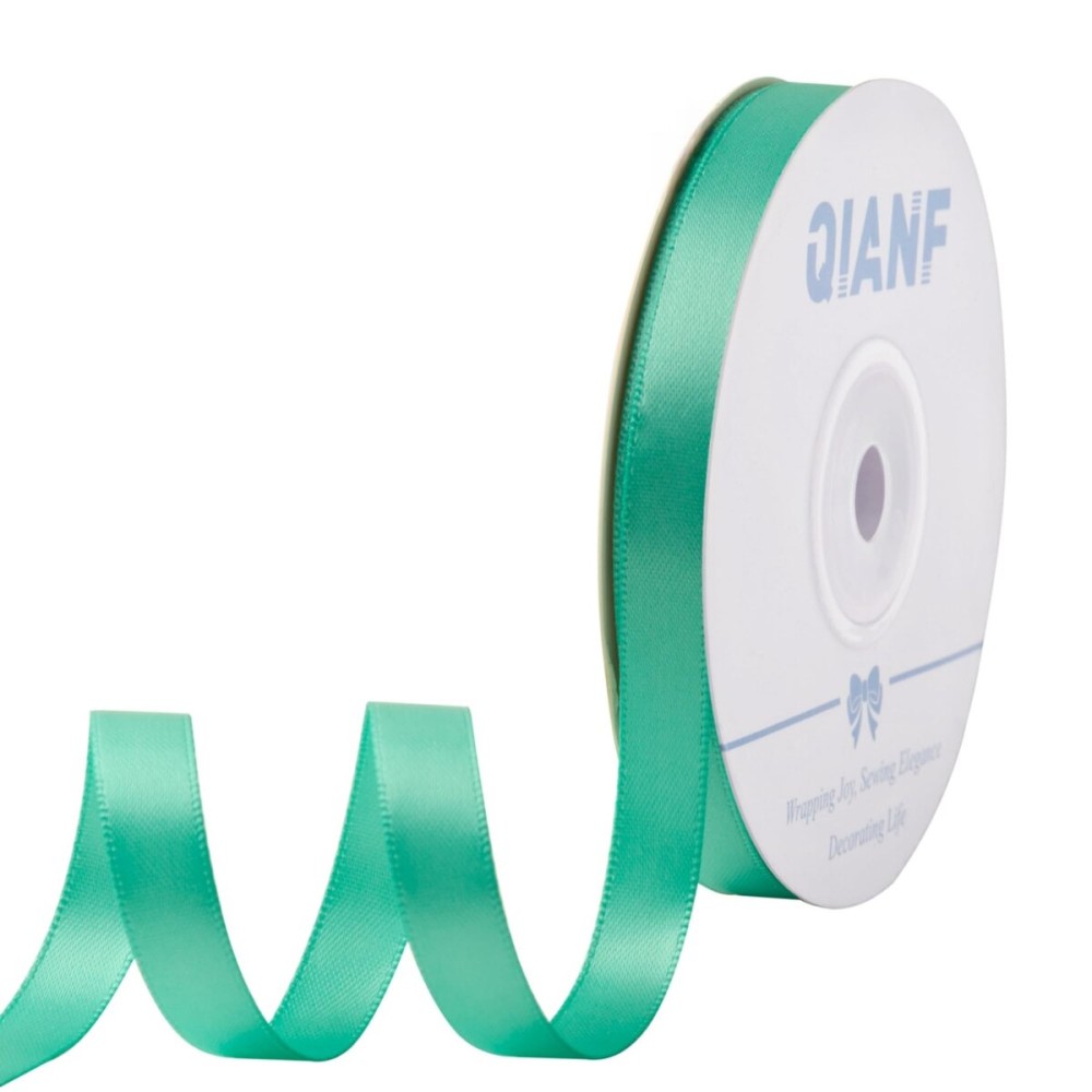 QIANF 3/8 Inch Double Face Satin Ribbon Teal Blue Ribbon for Gift Wrapping Hair Bows Making Chair Sash Valentine\'s Day Wedding Birthday Party Invitation Decorations Floral Craft Sewing, 25 Yards
