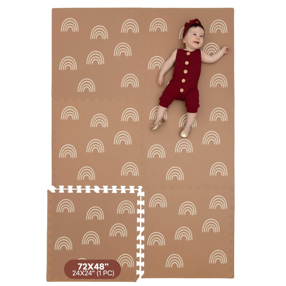 Childlike Behavior Baby Play Mat - 72x48-Inch Tummy Time Mat - 6-Piece Interlocking Foam Floor Tiles for Toddlers - Soft Waterproof for Floor Play and Crawling - Rainbows