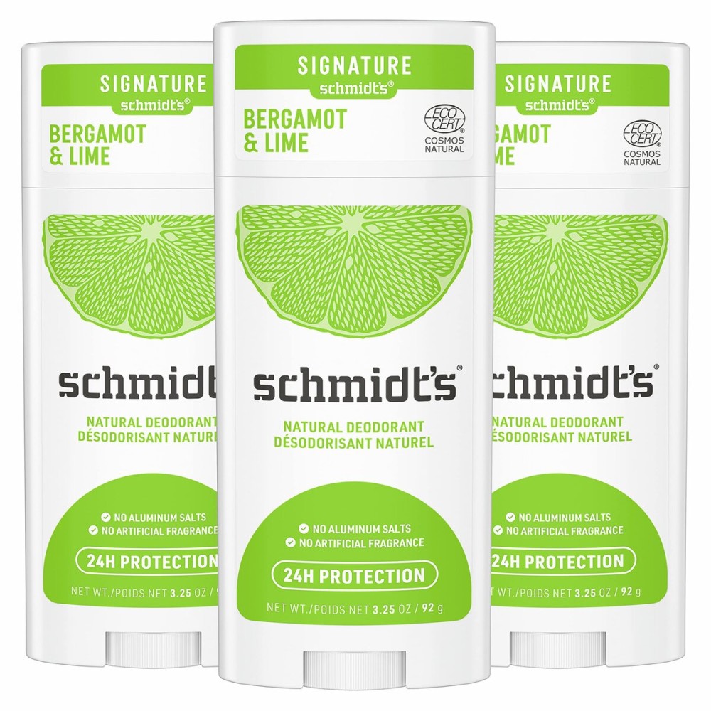 Schmidt\'s Aluminum Free Natural Deodorant for Women and Men, Bergamot + Lime with 24 Hour Odor Protection, Certified Cruelty Free, Vegan Deodorant,3.25 Ounce (Pack of 3)