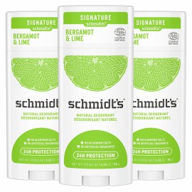Schmidt\'s Aluminum Free Natural Deodorant for Women and Men, Bergamot + Lime with 24 Hour Odor Protection, Certified Cruelty Free, Vegan Deodorant,3.25 Ounce (Pack of 3)