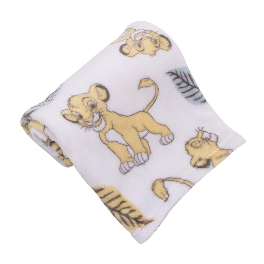 Disney Lion King Super Soft White, Yellow, Green Simba Leaves French Fiber Baby Blanket, White, Green, Yellow (4142501P)