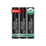 Moroccan Magic Organic Peppermint Eucalyptus Lip Balm 3 Pack | Ultra-Hydrating Argan & Essential Oil Lip Moisturizer + Vitamin E | Natural Mint Chapstick for Dry Lips | Non-Toxic | Organic Lip Balm