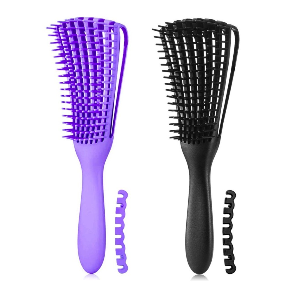 A.DASHER Hair Brush, Detangling Brush for Afro America/African Hair Textured 3a to 4c Kinky Wavy/Curly/Coily/Wet/Dry/Oil/Thick/Long Hair, Knots Detangler Scalp Massage Comb (2 pcs, Black-Purple)