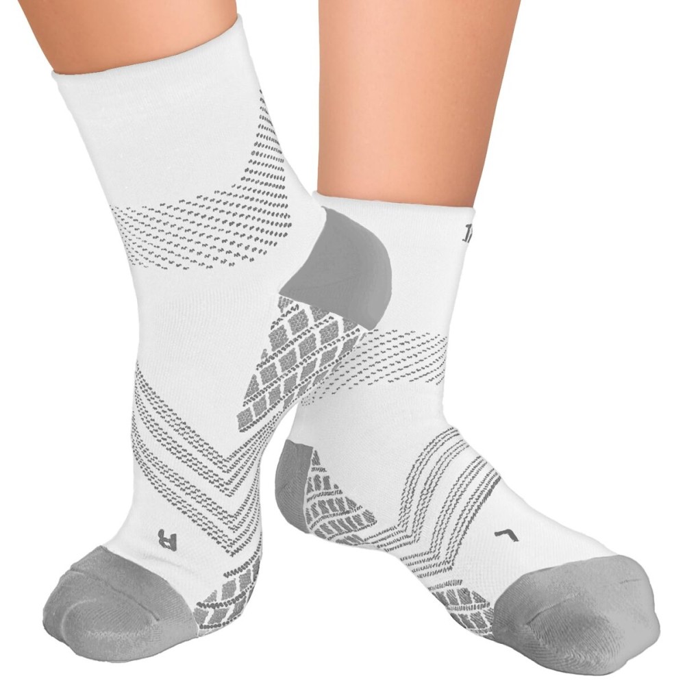 TechWare Pro Plantar Fasciitis Socks - Therapy Grade Targeted Cushion Compression Socks for Men & Women. Ankle Brace Foot Sleeve & Arch Support for Achilles Tendonitis & Heel Pain Relief Wht/Gy LRG