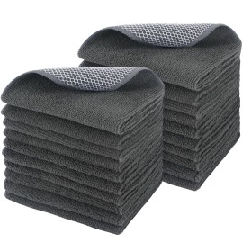 SINLAND Microfiber Dish Cloth Kitchen Washcloth Best Kitchen Cloths Cleaning Cloths Poly Scour Side 12x12 20Pack Dark Grey