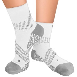 TechWare Pro Plantar Fasciitis Socks - Therapy Grade Cushion Ankle Compression Socks Women & Men. Ankle Brace & Arch Support (Wht/Gry Medium)